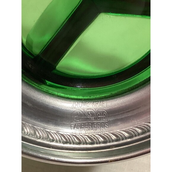 Krome Kraft Farber Brothers Emerald Green Relish or Candy Dish Divided Tray 6.5" - Picture 7 of 13